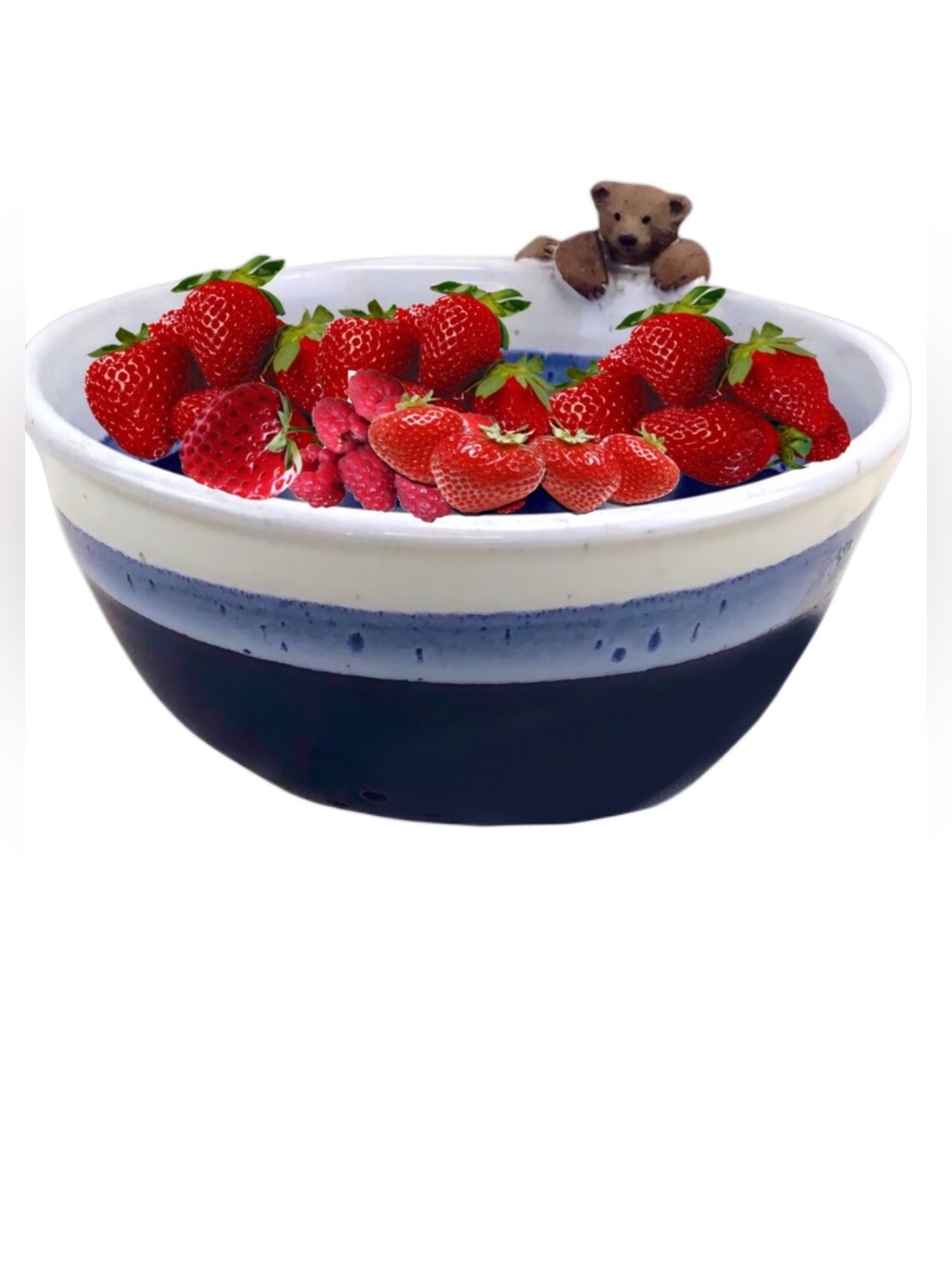 Handmade 8” Gray/Blue Berry Strainer Pottery Bowl